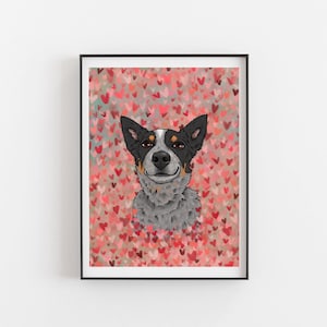 Australian Cattle Dog, Giclee Art Print, "Blue Heeler Hearts"