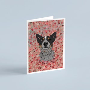 Blue Heeler, carte de voeux d'amour, carte de remerciement, carte Thinking of you, cartes de bouviers, coeurs bleus Heeler