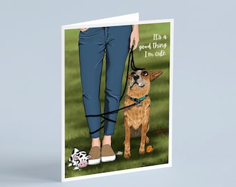 Funny Red Heeler Dog Card, Personalized Greeting Card