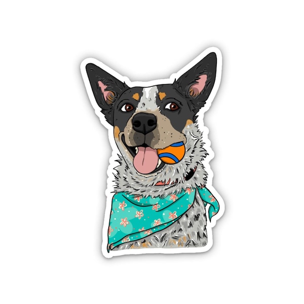 WEATHERPROOF Cattle Dogs, Blue Heeler, 3-inch Vinyl Decal Sticker "Ball Keeper"
