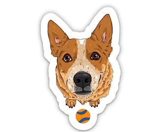 Cattle Dog Sticker, Red Heeler Fetch Ball Decal, Weatherproof Vinyl