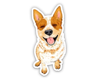 WEATHERPROOF Cattle Dogs, 3-Inch Vinyl Decal Sticker "Red Heeler Smiley"
