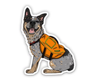 WEATHERPROOF Cattle Dogs, Blue Heeler, 3-inch Vinyl Decal Sticker "The Backpacker"