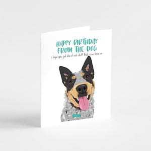 Chien bleu à talons, carte de joyeux anniversaire drôle, carte d'anniversaire pour amoureux des chiens, carte d'anniversaire personnalisée, quelque chose à mâcher