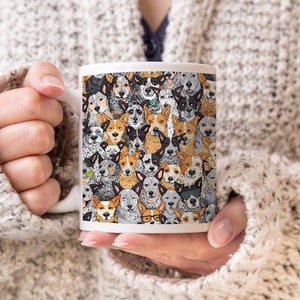 Cattle Dog Ceramic Mug, Blue and Red Heeler Pattern Coffee Mug, Dog Mom Gift
