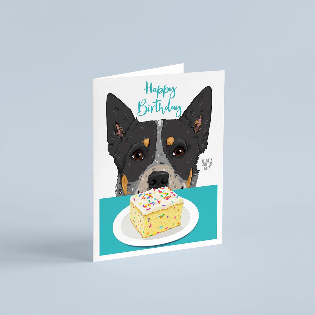Blue Heeler, Dog Birthday Card, "cake Help" - Etsy