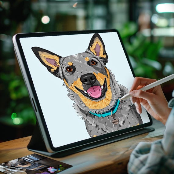 Hand-Drawn Dog Portrait, Custom Pet Art, Heeler Cattle Dog Custom Giclee Print