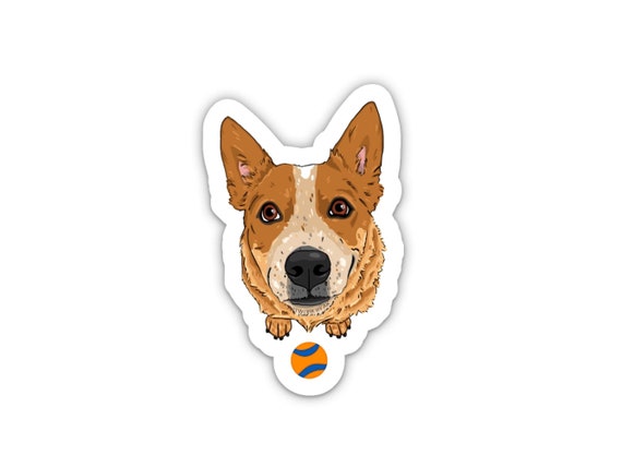 Cattle Dog Sticker, Red Heeler Fetch Ball Decal, Weatherproof Vinyl