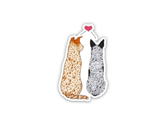 Australian Cattle Dog Pair Heeler Love Sticker, Weatherproof Vinyl Dog Decal