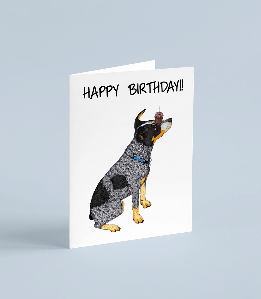 Blue Heeler Puppy Birthday Card, Cattle Dog Art - Etsy, image size:1000x1143
