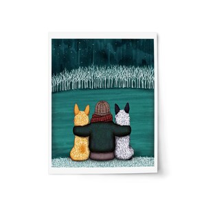 Cattle Dogs, Blue and Red Heelers, Dog Lover Gifts, Giclee Art Prints, Handmade Art Prints, Night Overlook with Friends