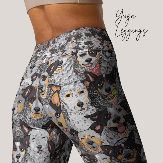 Blue Heeler Yoga Leggings, Dog Print Leggings, Cattle Dog Mom Gift, Yoga Pants For Women, Dog Walker Gifts