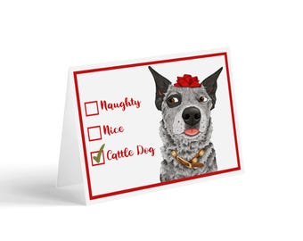 Blue Heeler Christmas Card, Dog Themed Christmas Card, Funny Dog Christmas Card, Holiday Card Sets, Naughty or Nice Card