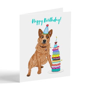 Bouviers rouges à talons, carte de joyeux anniversaire, anniversaire de maman chien, carte de fête, gâteau d'anniversaire à plusieurs niveaux