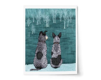 Blue Heeler Cattle Dog, Blue Green Landscape Scenery, Handmade Art Prints, Giclee Art Prints, Dog Lover Gifts, The Lookouts