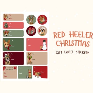 Cattle Dog, Christmas To From Stickers, Glossy Christmas Gift Label Stickers, "Red Heeler Christmas"