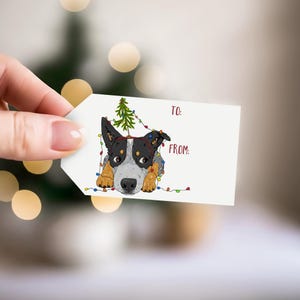 Blue Heeler Gift Tags, Dog Themed Gift Tags, Christmas Gift Tags With String, Holiday Gift Tag Set, Christmas Tree Holiday Lights