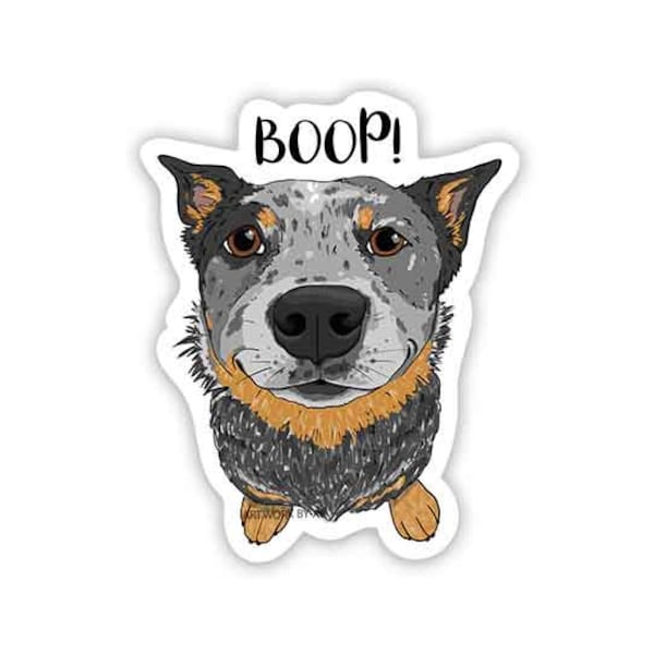 WEATHERPROOF Blue Heeler, Cattle Dog 3-inch Vinyl Decal Sticker "Boop!"