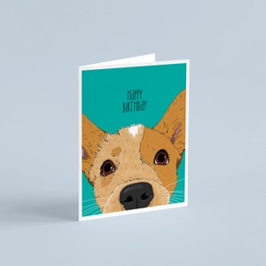 Chat à talons rouges, bouvier, carte d'anniversaire, gros plan visage de chiot, joyeux anniversaire