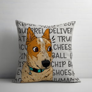Red Heeler Dog Reactions Throw Pillow 18x18 22x22, ACD Dog Mind Funny Pillow Case, Animal Theme Throw Pillow Covers