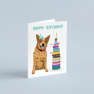 Red Heeler, Cattle Dog, Birthday Card, "Tiered Birthday Cake"