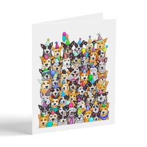 Carte d'anniversaire de chien, bouviers à talons hauts, chapeaux de chiens en partie, fête de chiots
