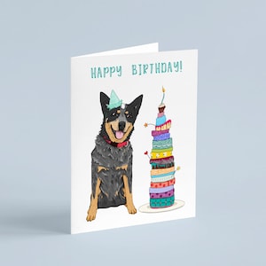 Blue Heeler, Dog Birthday Card, "Tiered Birthday Cake"