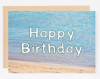 Printable Beach Birthday Card, 5x7, happy birthday, beach, ocean, sea, last minute, last second, blue, simple