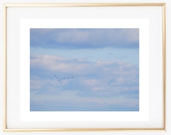 Flying Geese in the Distance, Printable, Photography, Sky, Clouds, Birds, Calming, Peaceful, Landscape, Instant Download, Print, 8x10