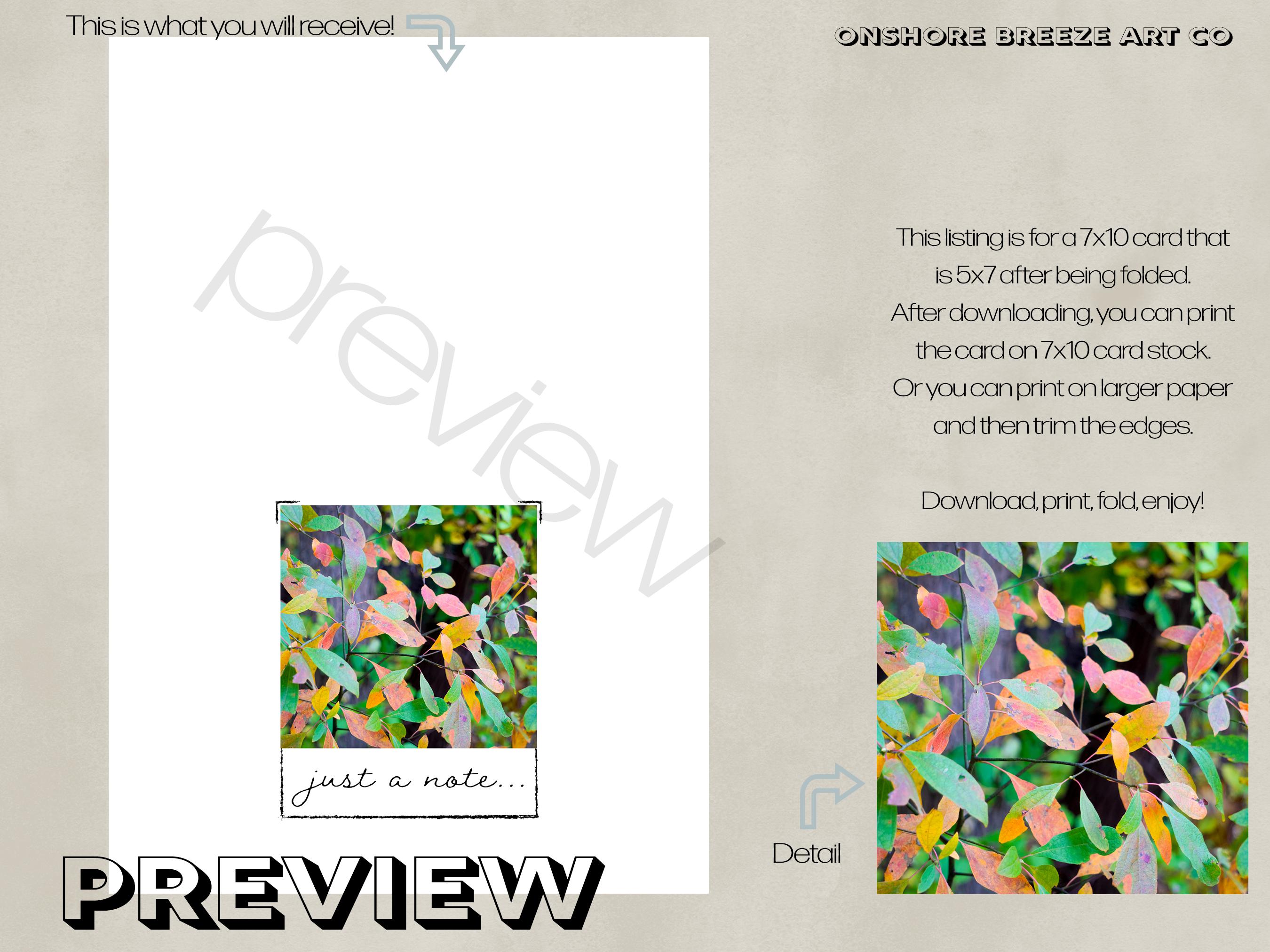 Printable Just a Note Colorful Autumn Trees Note Card, 5x7 - Etsy