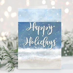 Printable Happy Holidays Beach Card, Holidays, Snow, Beach, Christmas, 5x7, last minute, last second