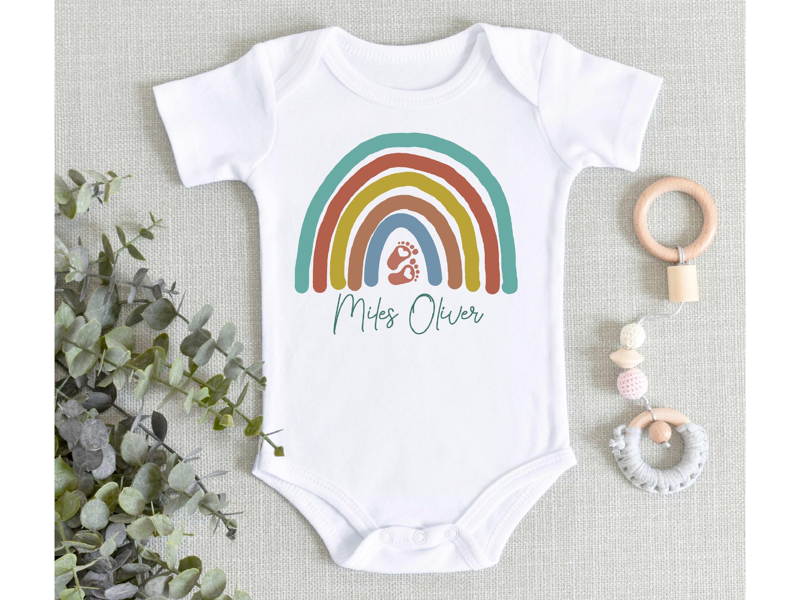 Personalized New Baby Boy Boho Rainbow Bodysuit Bohemian Boy Etsy