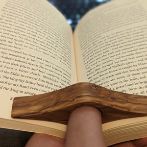 Wood Reading Assistant Thumb Page Holder One Hand Book Holder Reading Ring Book Buddy Gift for Book Lover Olive Wood