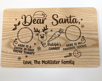 Dear Santa Christmas Tray, Cookie Tray, Personalized Gift, Laser Engraved Wood