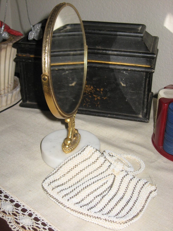 Small Vintage Swivel Dresser Mirror With Marble Base Small Etsy