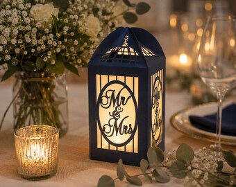 Mr & Mrs Wedding Table Luminary, Cardstock Lantern Centerpiece