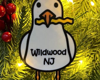 Wildwood NJ Seagull With French Fry Ornament | Jersey Shore Ornament | Funny Beach Gift | Wildwood Boardwalk Decor | Summer Souvenir