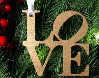 Gold Painted Philly LOVE Ornament | Philadelphia Christmas Ornament | Philly Pride Gift | LOVE Park Inspired Decor | Handmade in Media PA