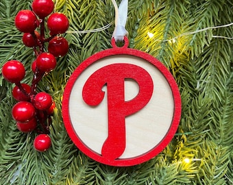 Layered Wooden Phillies Ornament | Handmade Philadelphia Baseball Christmas Ornament | Philly Sports Tree Decor