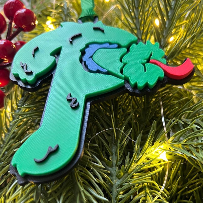 Philly Phanatic Ornament | Philadelphia Phillies “P” Ornament | 3D Printed Philly Sports Gift | Funny Green Christmas Ornament | Media Pa image 2