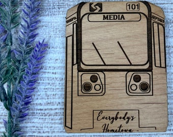 Media PA Trolley Magnet | Engraved Alder Wood | Delco Keepsake Gift | Pennsylvania Souvenir | Handmade in Media PA