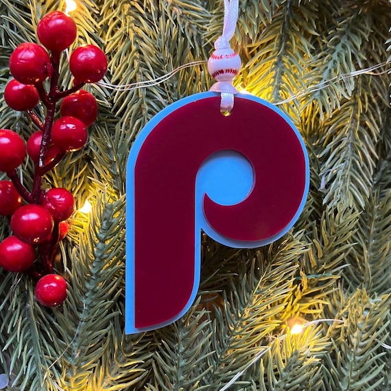 Layered Acrylic Phillies Ornament Retro P Logo | Old School Philadelphia Baseball Ornament | Vintage Philly Sports Christmas Decor