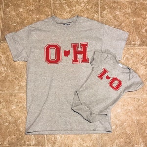 GREY O-H I-O Matching shirt set. Parent and child or matching couples Ohio State shirt