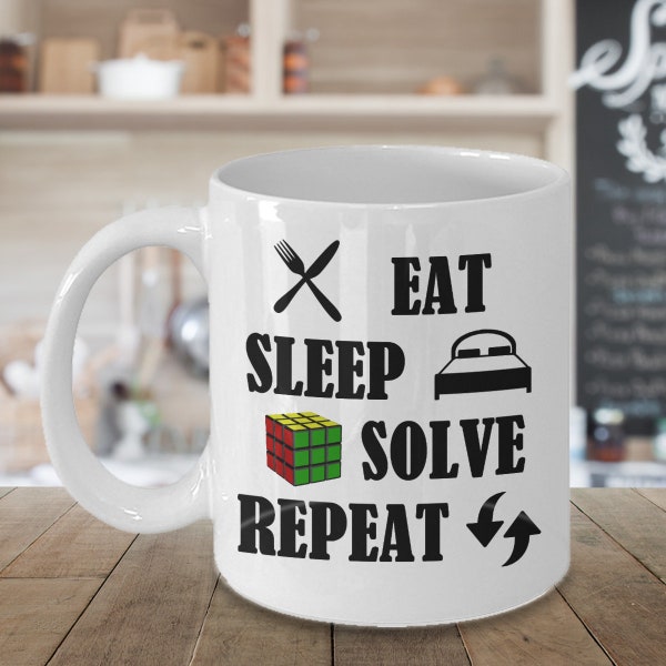 Rubiks Cube Ceramic Coffee Mug - Large Novelty Mugs Kitschy Birthday Gift For Him For Her - Hobby Rubix Cube - Puzzle Gift Idea