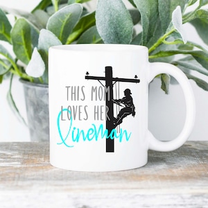 Proud Lineman&#39;s Mom Coffee Mug | Line Life Coffee Cup | Line Wife Cup | Lineman Gift | Storm Chaser | Power Lineman | Journeyman Lineman