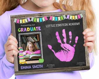 Editable Kindergarten Diploma with Photo and Handprint, INSTANT DOWNLOAD, DIY Printable Preschool Certificate, Graduation Diploma 2022