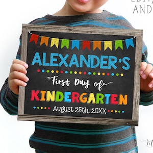 First Day of Kindergarten Sign, DIY First Day of School Sign, Editable Back to School Poster, Printable First Day Chalkboard Sign, Any Grade