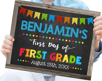 First Day of First Grade Sign, Editable Back to School Sign, Printable First Day of School Poster, DIY First Day Sign, Change to any Grade