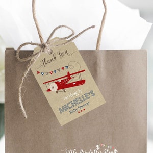 Airplane Baby Shower Favor Tags, Instant Access, Editable and Printable by you with Corjl, Airplane Thank You Tags, Airplane DIY Printables