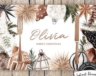 Christmas Placemats, Printable Christmas Placemats, Holiday Placemat Template, Digital Editable Placemat, DIY Printable Placemats with names